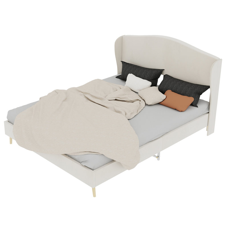 Lit tapissier en velours, Beige, Grand lit