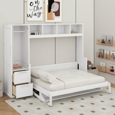 Lit escamotable double avec placard et tiroirs