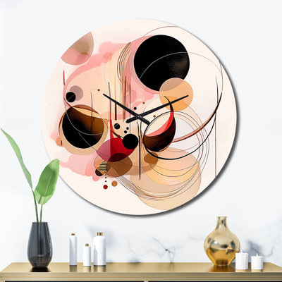Horloge murale géométrique moderne «Dreams Of The Heart», aquarelle rose