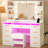 Adriel 43.3"W Makeup Vanity Desk With Lights, See-Through Desktop, Power Outlet