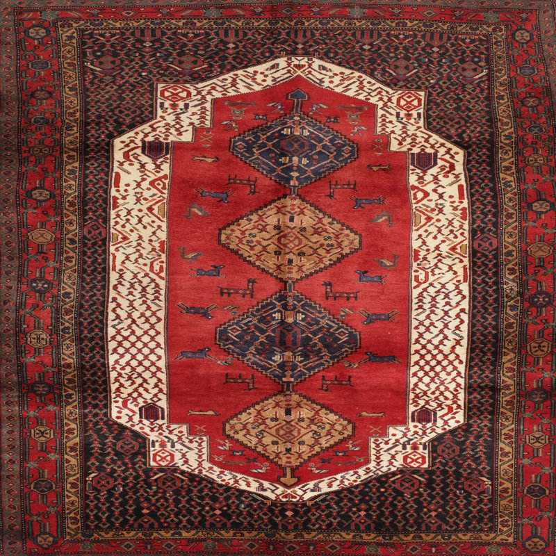 Tapis oriental rouge / brun / beige, Carré 5 pi