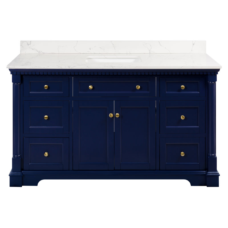 Fossen 60'' Single Bathroom Vanity with Top, Royal Blue, Engineered Marble