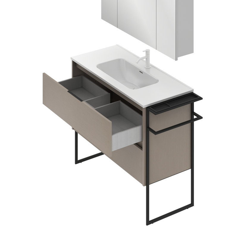 Jeaneane 1000mm Single Bathroom Vanity with Integrated Ceramic Basin, Grey, White Glossy