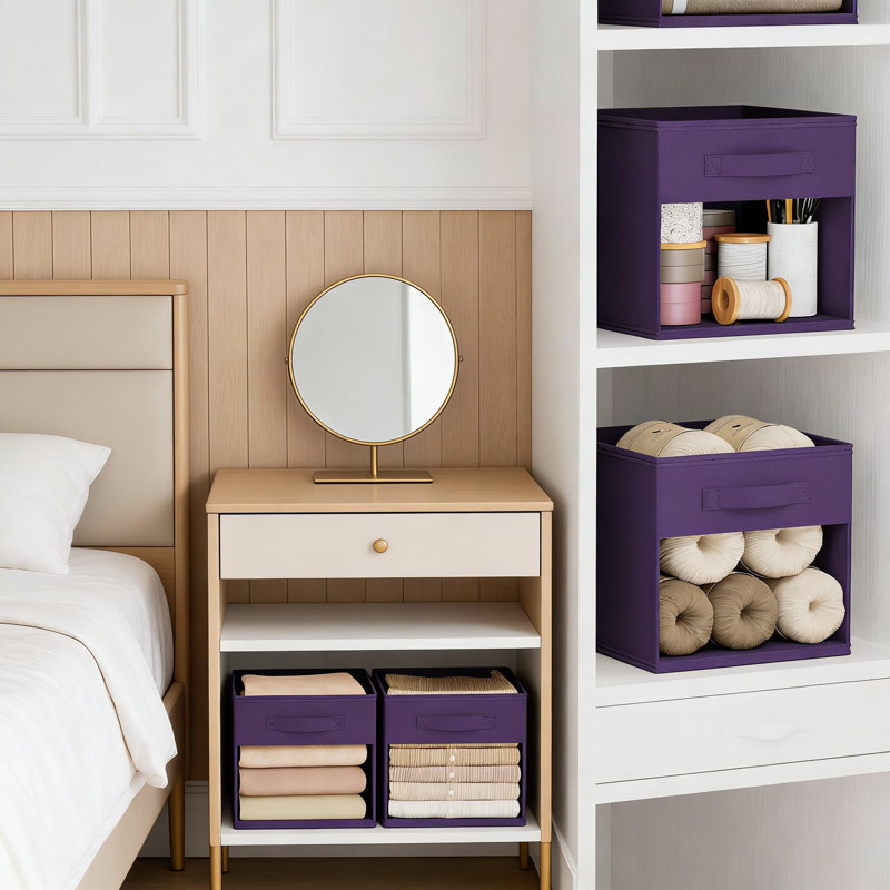 Foldable Storage Cubes With Clear Window & Handles, 8-Pack Fabric Bins For Closet, Shelf, And Home Organization, Purple