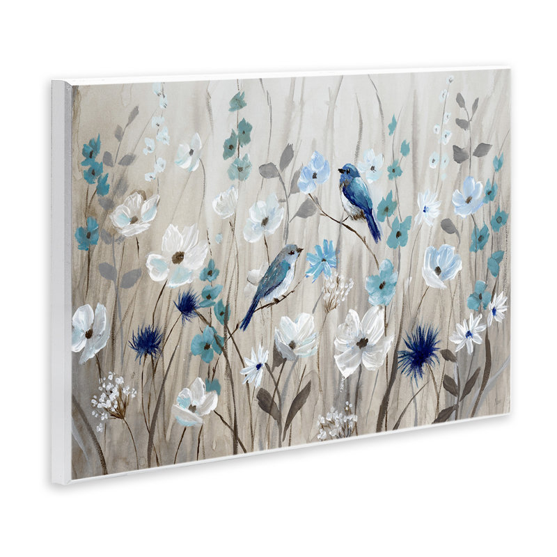 Art mural, oiseaux, prairies florales par Nan, H 13 po x l 19 po x P 0,5 po