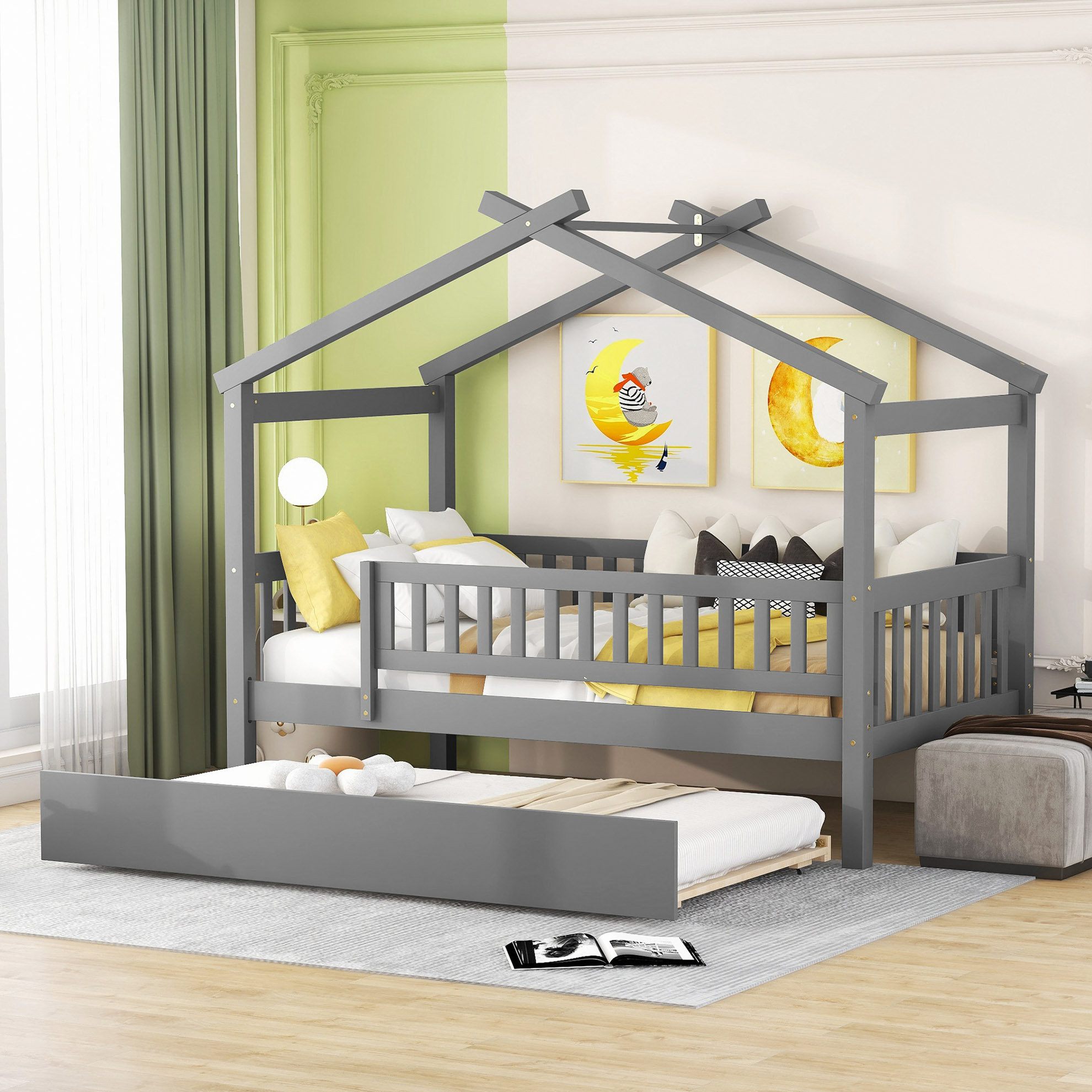 Ebern Designs Wooden House Bed With Trundle - Wayfair Canada