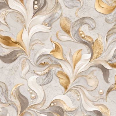 Peel and Stick Wallpaper Abstract White Gold Floral Petal Burst Metallic Wall Mural 17.7"W x 118"H Self Adhesive Removable Wall Paper Renter Friendly Wallpaper for Nursery Bedroom Cabinets