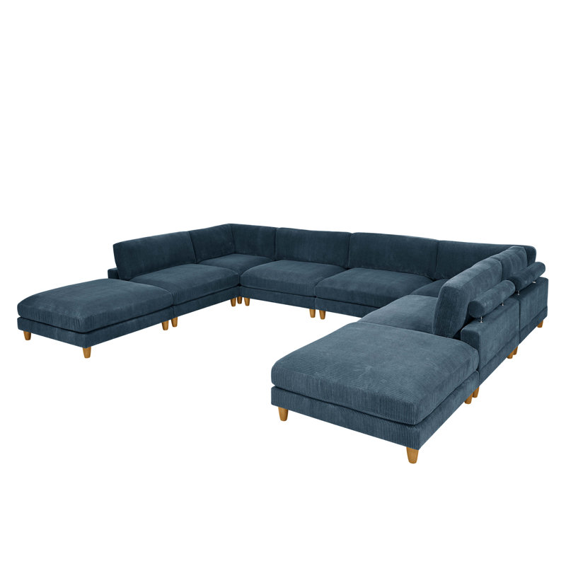 Canapé modulaire à large assise en velours côtelé, Dark Blue