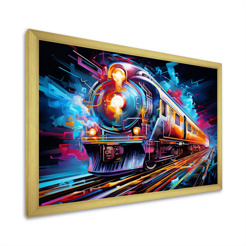 Abstract Train Electric Rhythms - Transportation Canvas Wall Art, H 34 po x l 44 po x P 1,5 po, Encadrement doré