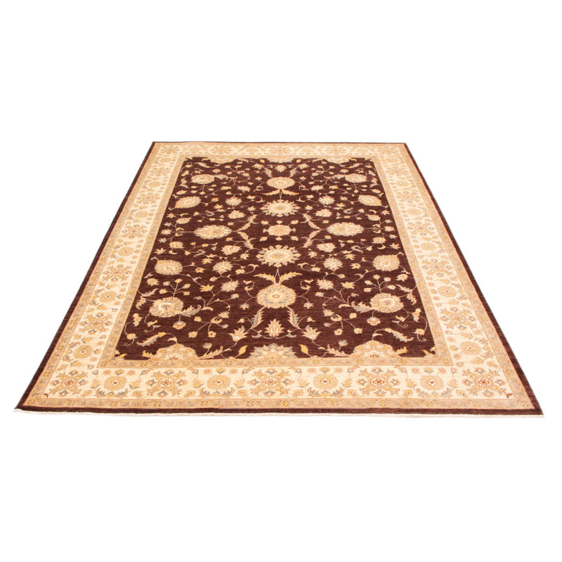 Tapis brun foncé en laine noué à la main de conception unique 8 pi 10 po x 11 pi 9 po New Age Chobi