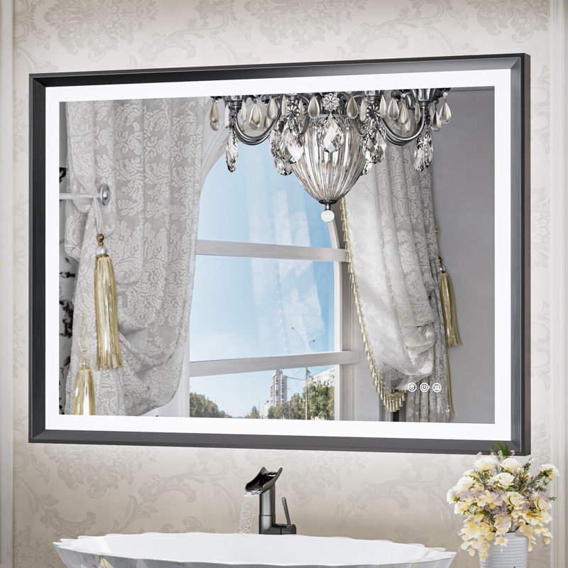 Miroir de salle de bain à DEL New Rockford, Noir, 40 po x 30 po, Rectangulaire