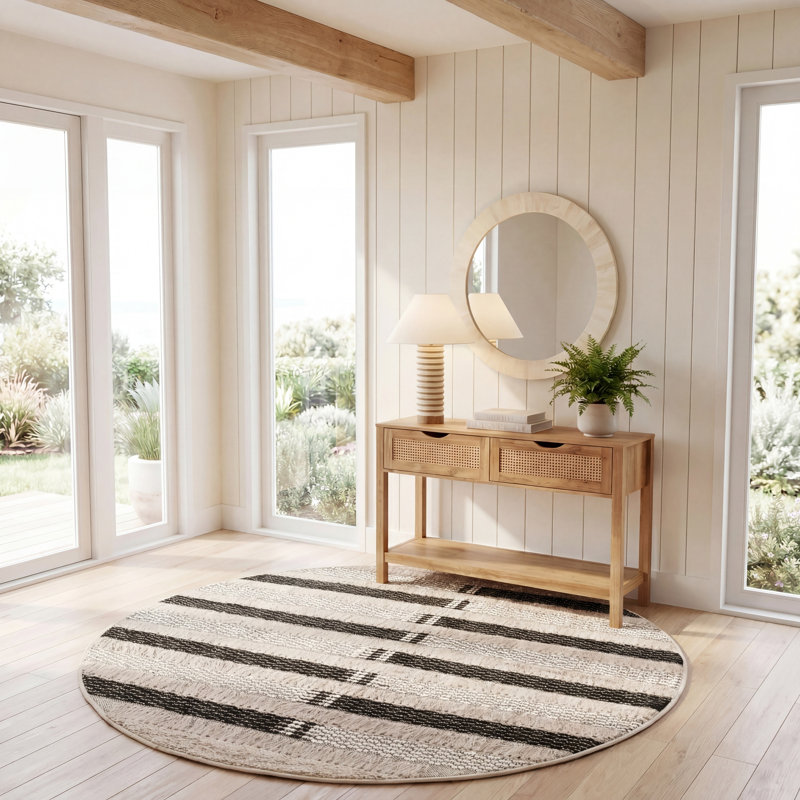 Tapis rayé en coton tissé à la main Jessen , Rond 6 pi