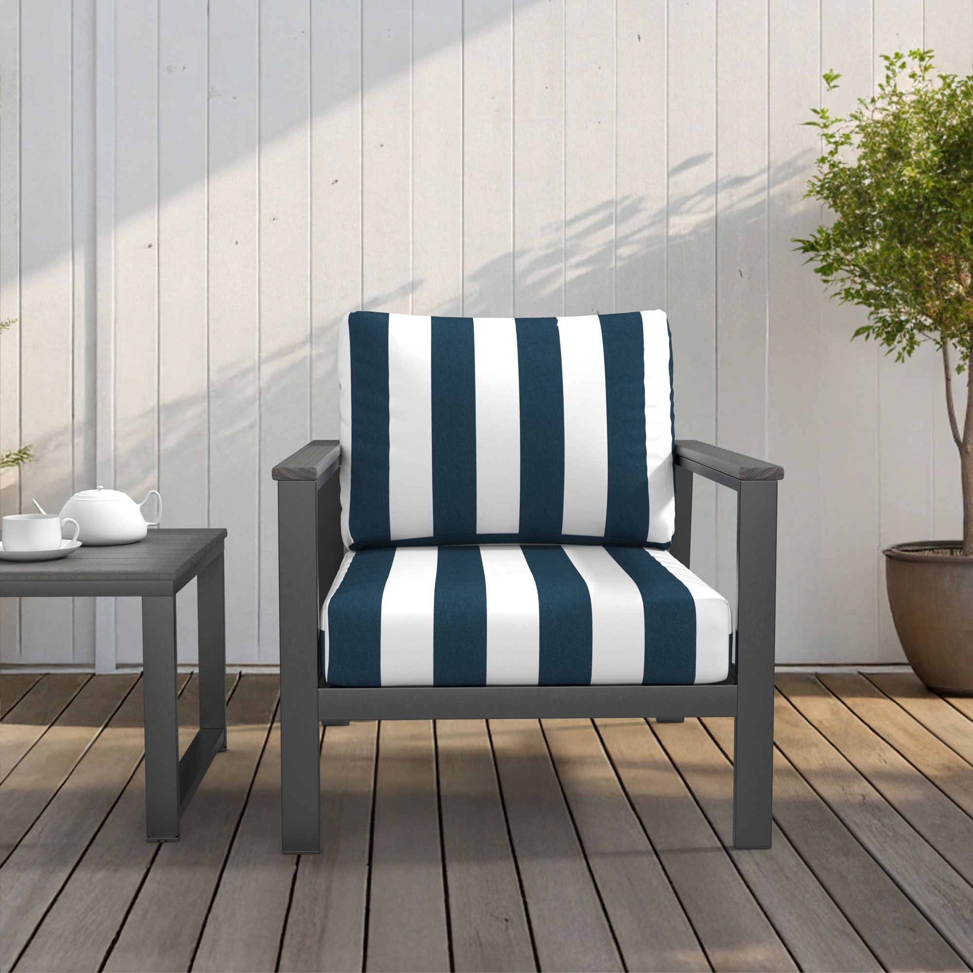 Amala Indoor/Outdoor Sunbrella® Cushion, Sunbrella Refuge Indigo, 24" W x 5" D
