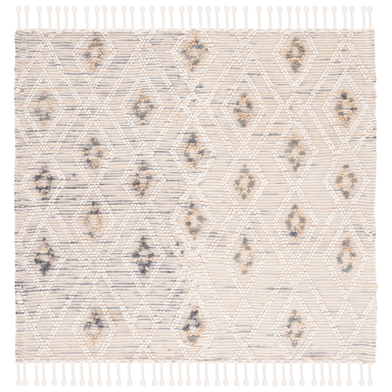 Hindelang Hand Loomed Wool/Jute/Cotton Geometric Rug in Gray/Ivory, Square 6'