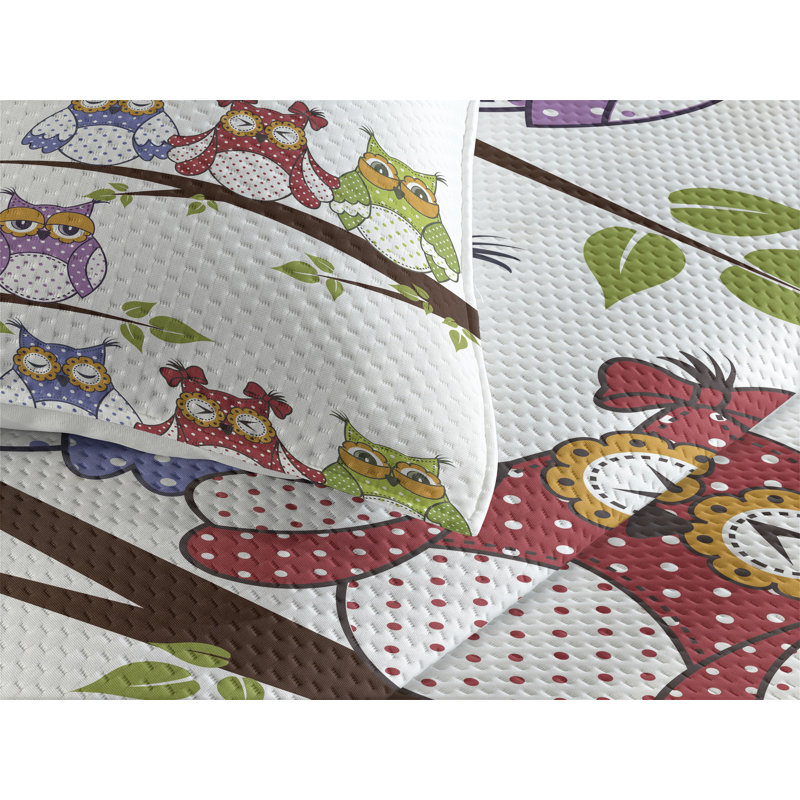 Owl Polyester Coverlet, King Bedspread + 2 Shams