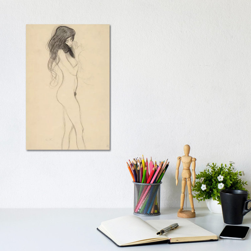 Stehender Frauenakt Nach Rechts (Standing Female Nude From The Front) by Gustav Klimt - Wrapped Canvas Gallery-Wrapped Canvas Giclée