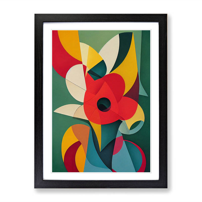Anistin Floral Cubism Flowers - Picture Frame Print, Black, 64cm H x 46cm W