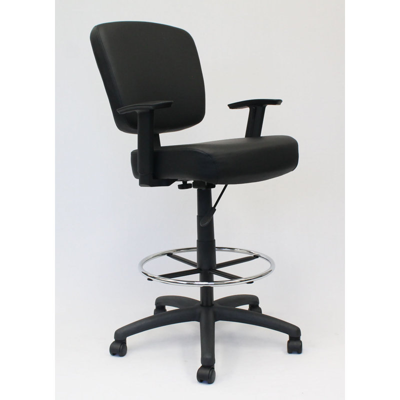 Oversized Black Drafting Stool with Chrome Footring and Adjustable Arms
