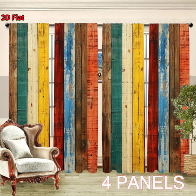 4 pièces couleur rétro grain de bois géométrique, installation de poteaux de poche, rideaux d'impression numérique, convient au salon, cuisine, chambre à coucher, bureau, salle de bain, hôtel, salle à manger, décoration de la maison