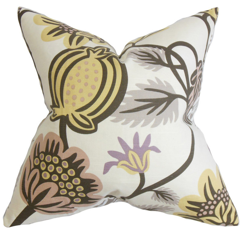 Coussin décoratif en coton floral quintana, 24 po x 24 po, Duvet