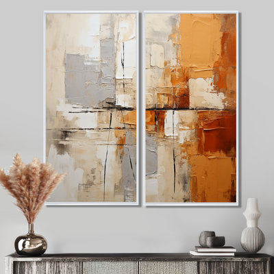 Impressions gris, jaune et orange - Décoration murale moderne 2 panneaux