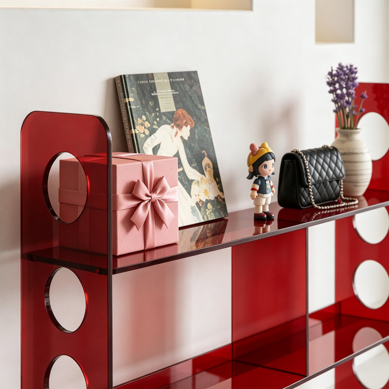 Console autoportante en acrylique découpée avec tablette d'exposition, H 31,5 po x l 39,37 po x P 11,81 po