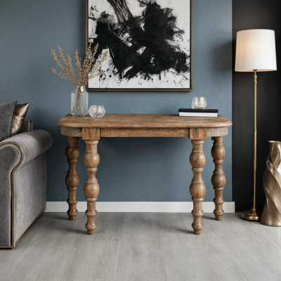 Linden Demilune Console With Turned Legs, 60"W, KD, Light Brown