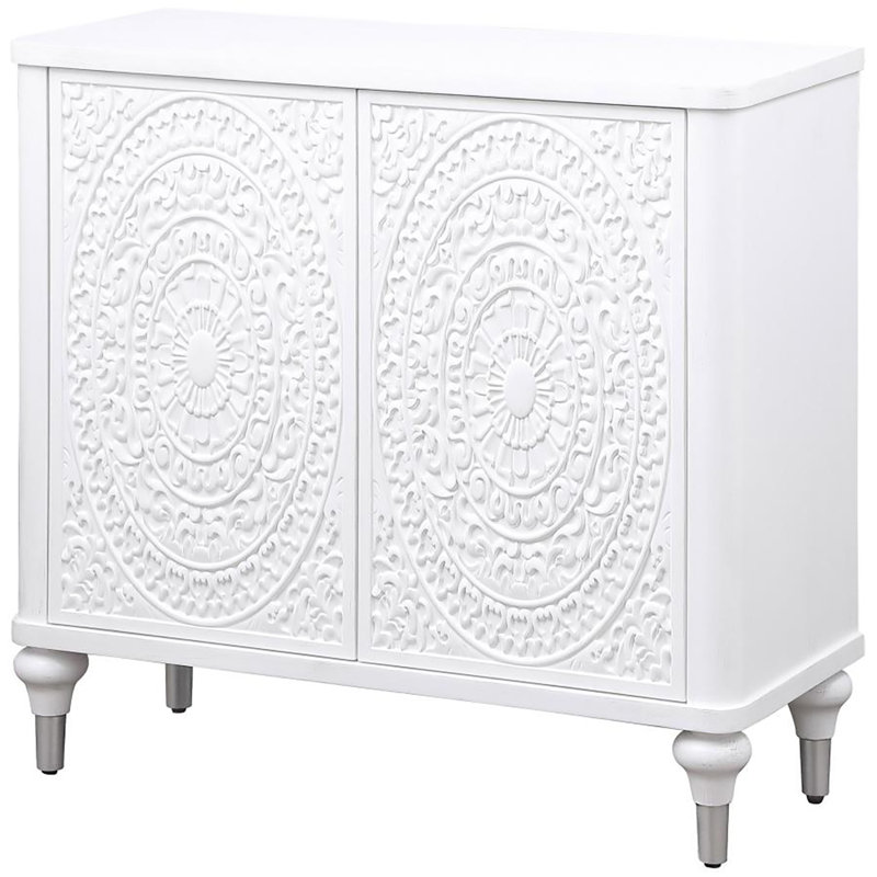 Buffet décoratif 2 portes Franson Mandala - blanc vieilli