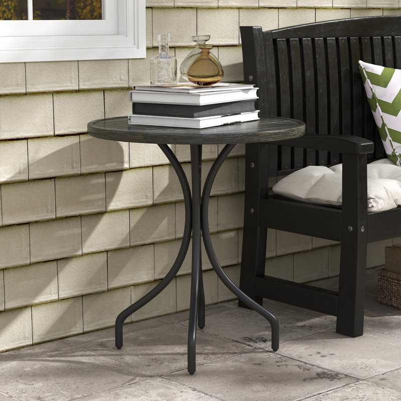 Élégante table d'extérieur à cadre en acier gris vieilli, parfaite pour le jardin, la cour ou le balcon