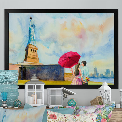 «Romantic Couple In Love In Manhattan», reproduction sur toile flottante