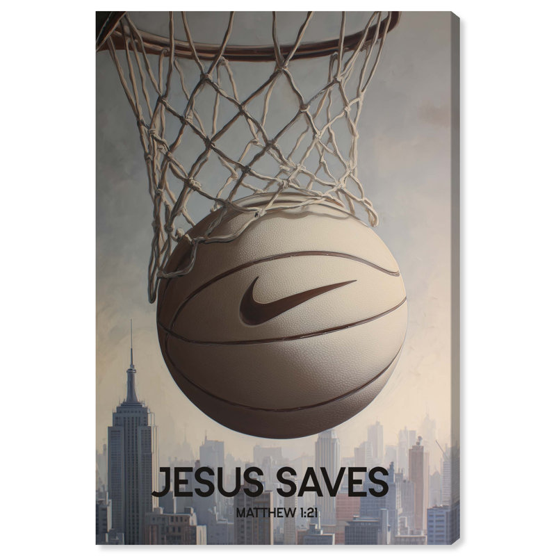  «Jesus sauve Basketball Christian», reproduction d'art sur toile tendue avec châssis, 10 x 15, 15"H x 10"W