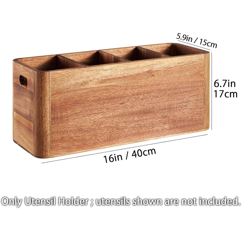 Porte-ustensiles de cuisine en bois avec 4 compartiments, très grand comptoir ou organisateur mural pour les ustensiles de cuisine et le rangement des couverts