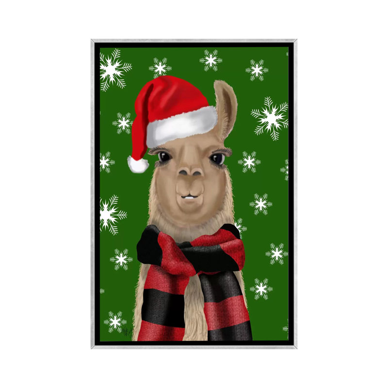 «Llama, Christmas Hat» par Fab Funky - impression d'art graphique, Aucun mat, H 26 po x l 18 po x 1,5 po
