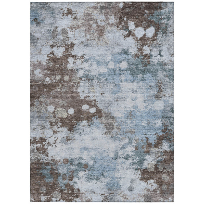 Tapis d'extérieur lavable abstrait bleu ciel et brun 8 pi x 10 pi