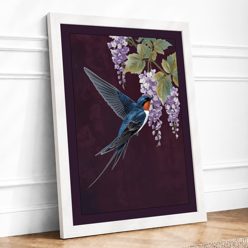 Hummingbird Among Blooms Botanical - Framed Print, A3 - 42.0 x 29.7 cm, White