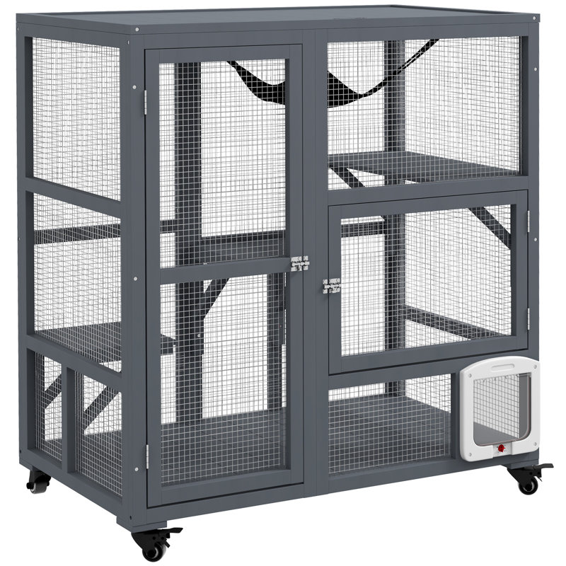 Mobile Indoor Cat Enclosure With Platforms & Hammock