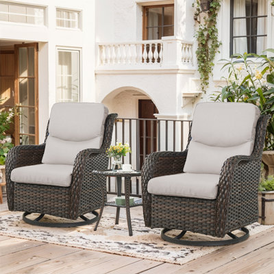 Koba Wicker Rattan Outdoor Patio Swivel Rocking Chairs With Cushions and Side Table