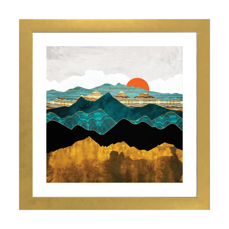 Turquoise Vista - imprimé, Encadré en papier doré, H 24 po x l 24 po x p 1 po