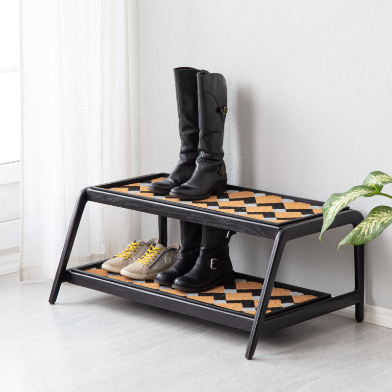 Support à bottes en bois massif de qualité supérieure avec tapis en fibre de coco naturelle - Rangement pour chaussures