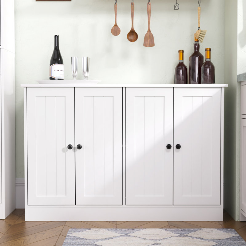 Sideboard Buffet Cabinet With Storage, 47" W Kitchen Storage Cabinet With 4 Doors, Modern Farmhouse Coffee Bar Station  Kitchen Table For Living Room Dining Room,