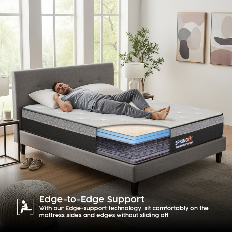 Matelas de 8 pouces SpringFit dans une boîte, sensation moelleuse moyenne, système de ressorts Bonnell avec mousse haute densité, housse tricotée respirante - simple