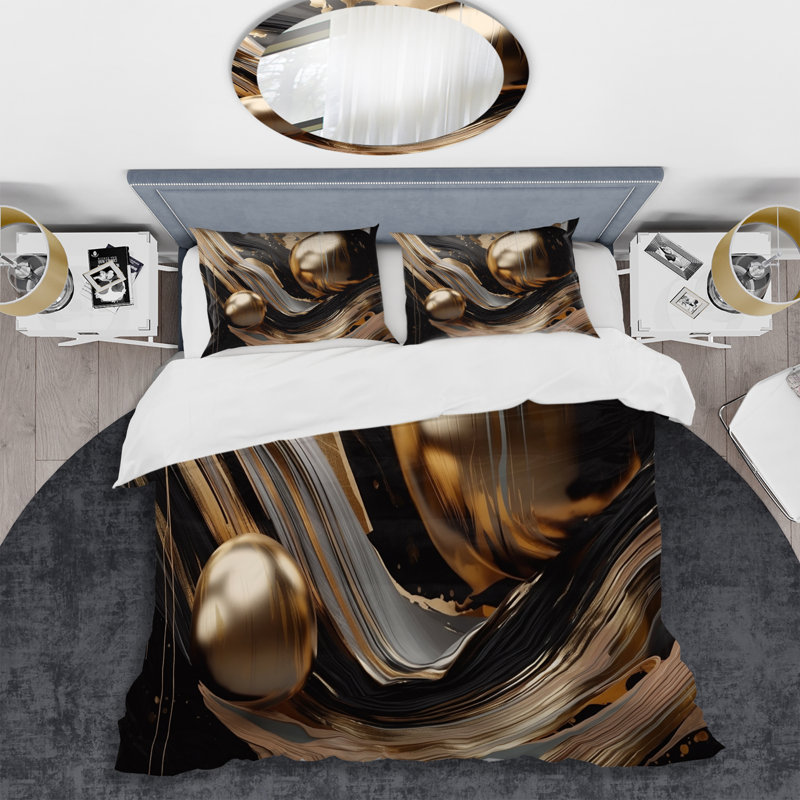 Twin Gold and Black Abstract Marble Duvet Cover Set