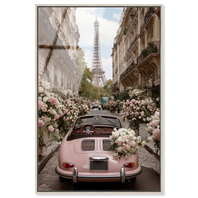 Eiffel Blossom Ride Framed Acrylic Print Coastal Glam Art by Notoriart, Silver Frame, 37"H x 25"W