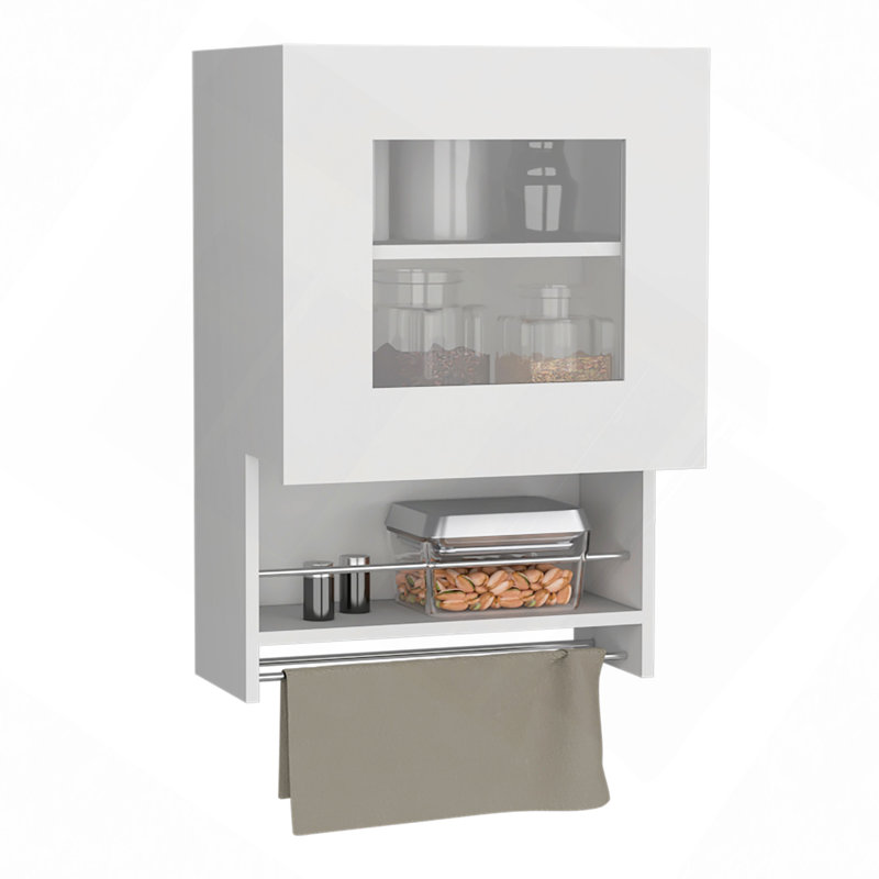 Kitchen Wall Cabinet 29" H, With Towel Rack And Spice Rack, One Door, Two Internal Shelves