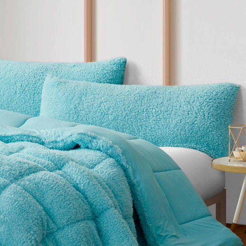 Taie décorative en sherpa Coma, Très grand lit, Bleuet