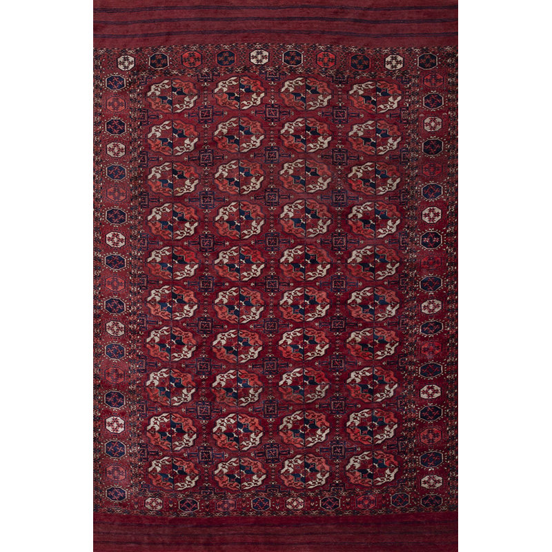 Classic Red Tribal Geometric Bokara Design 1850's Antique Turkmen Tekke Rug