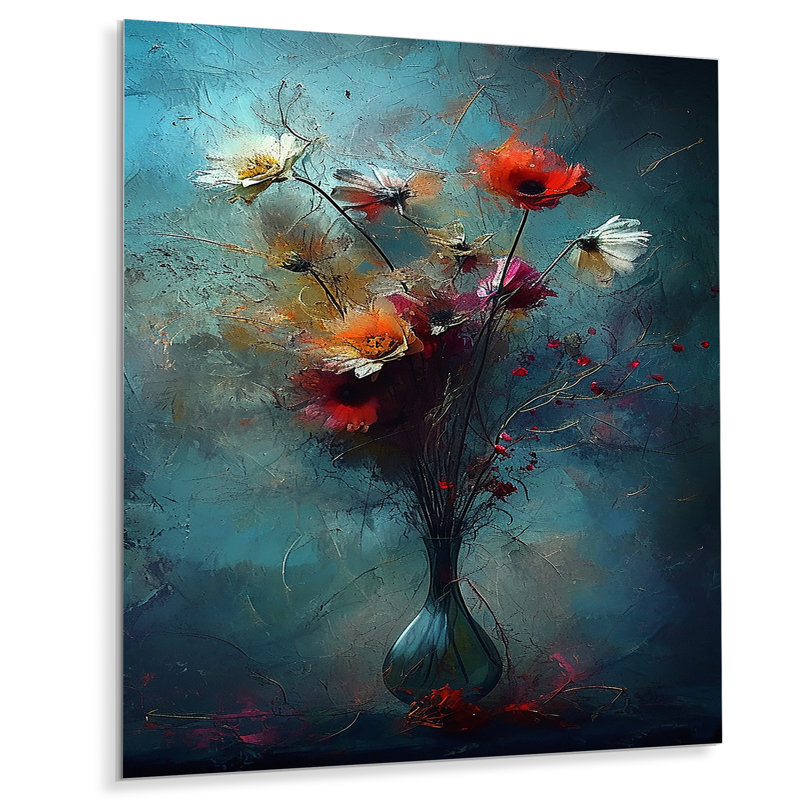 Vase bleu avec fleurs sauvages rétro bleues - Bouquets assortis, Métal métal, H 32 po x l 16 po x P 1 po