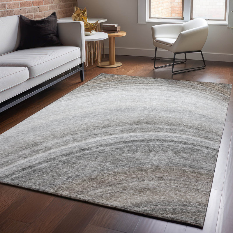 Premium Machine Washable Cerrito AMF584 Gray Rug, Rectangle 3' x 5'