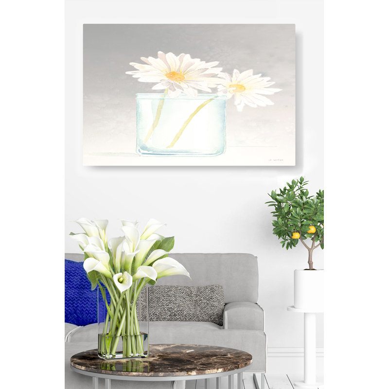 Fleurs dans un pot, marguerites, bouquet, floral, fleurs, paisible, tranquille, doux, propre, bleu marine, vert, sur gris, blanc