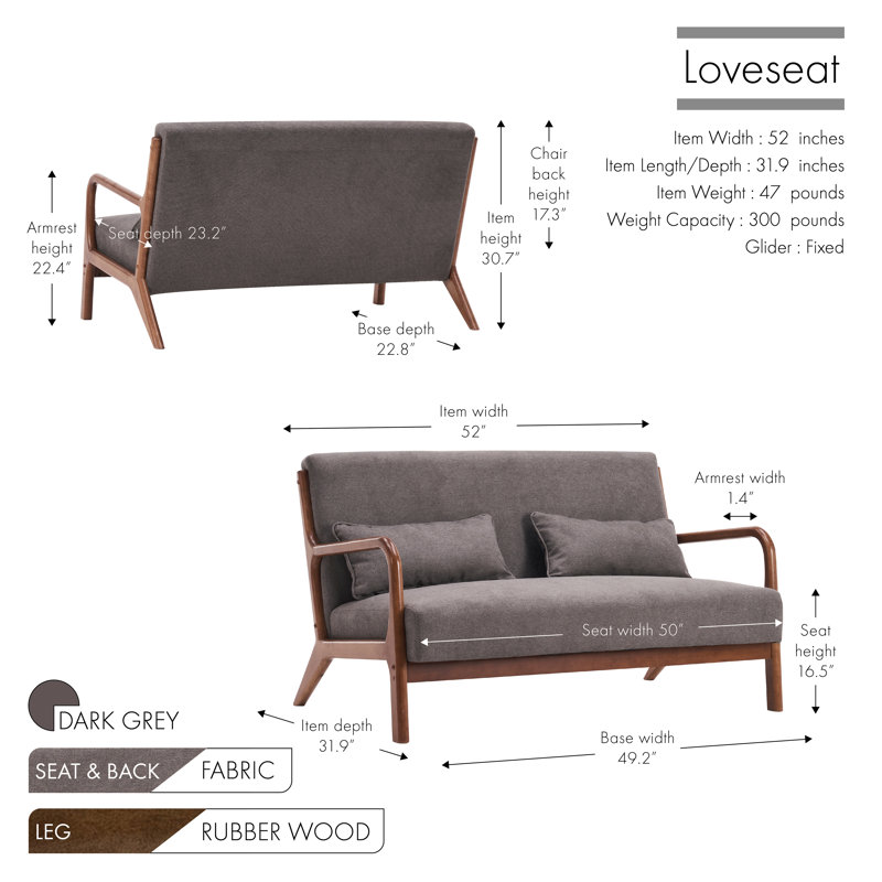 Causeuse en tissu Astacia, Mélange de polyester gris foncé
